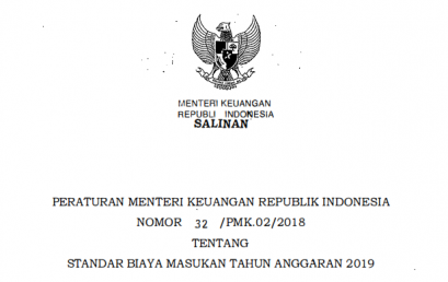 PMK 32 TAHUN 2018 TENTANG STANDAR BIAYA MASUKAN TAHUN ANGGARAN 2019